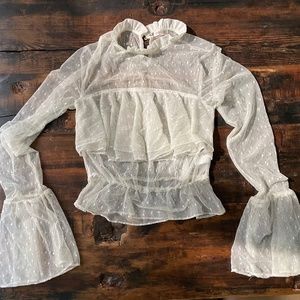 EGGIE Sheer Ivory Bell Sleeve Top Size Small